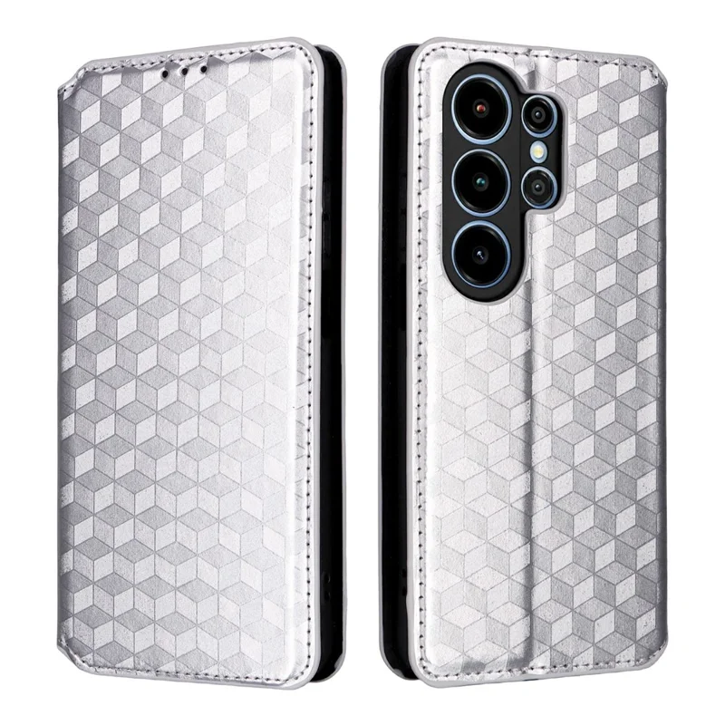 For Blackview Wave 10 Case Wallet Rhombus Imprinted PU Leather Phone Cover - Silver