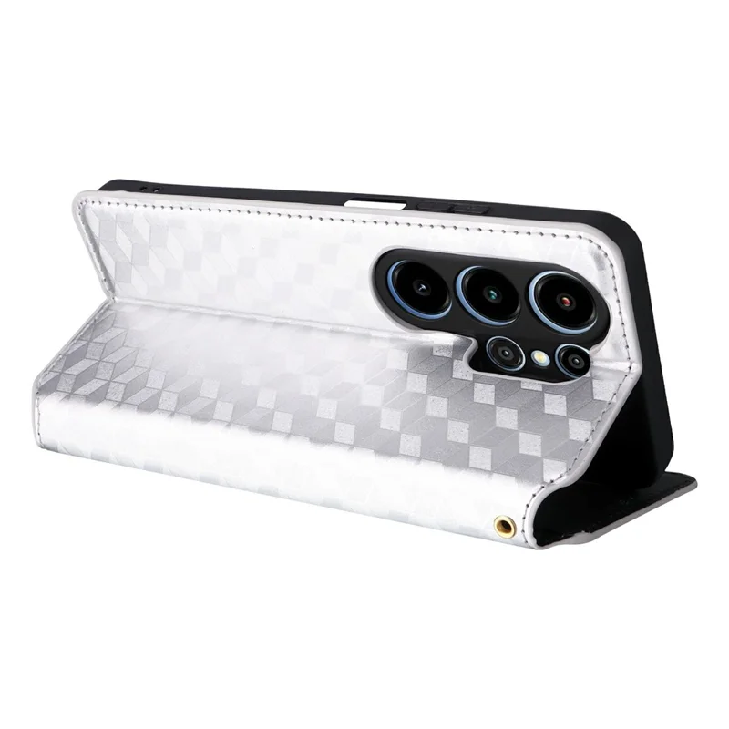 For Blackview Wave 10 Case Wallet Rhombus Imprinted PU Leather Phone Cover - Silver