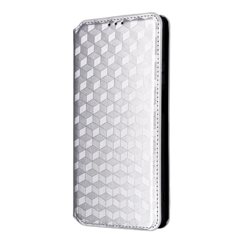 For Blackview Wave 10 Case Wallet Rhombus Imprinted PU Leather Phone Cover - Silver