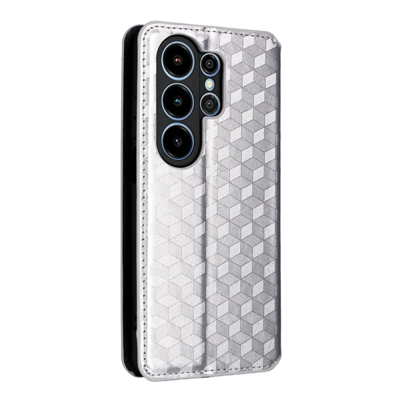 For Blackview Wave 10 Case Wallet Rhombus Imprinted PU Leather Phone Cover - Silver
