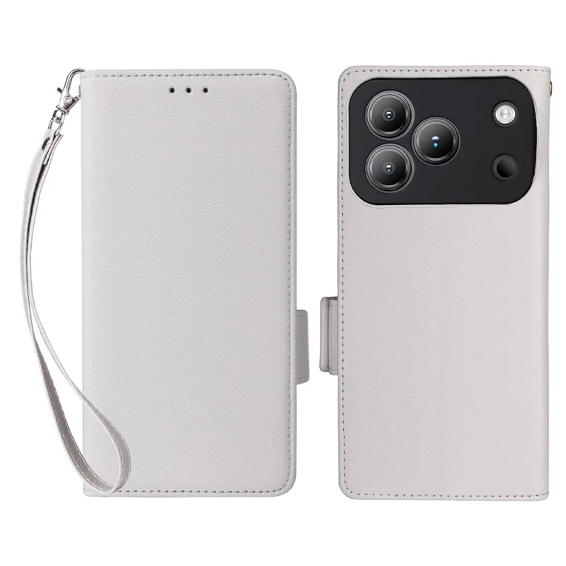 For Blackview Wave 7C Case Litchi Texture Wallet Leather Phone Cover with Wrist Strap - White