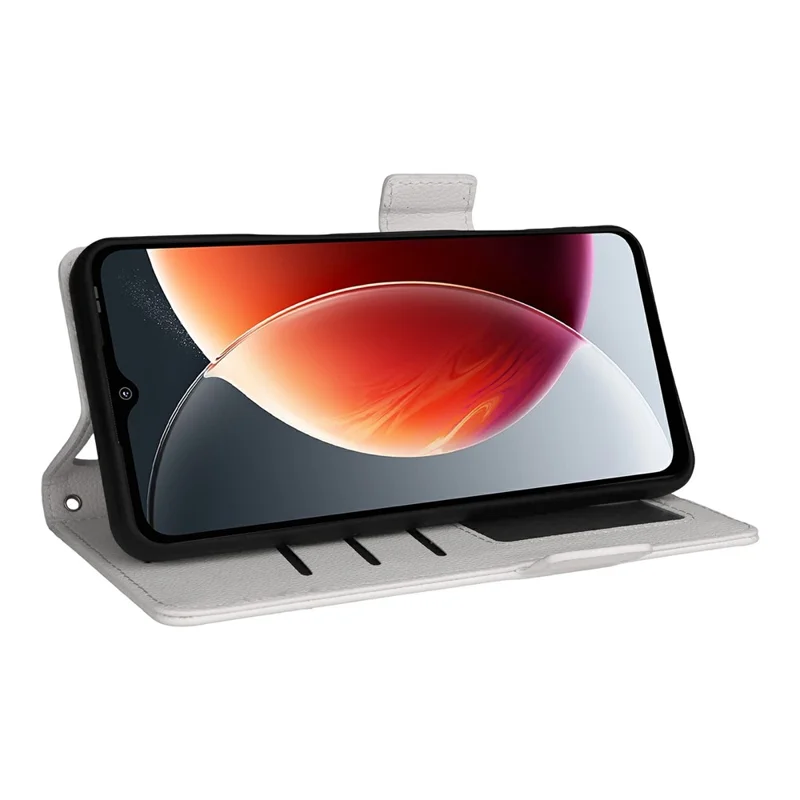 For Blackview Wave 7C Case Litchi Texture Wallet Leather Phone Cover with Wrist Strap - White