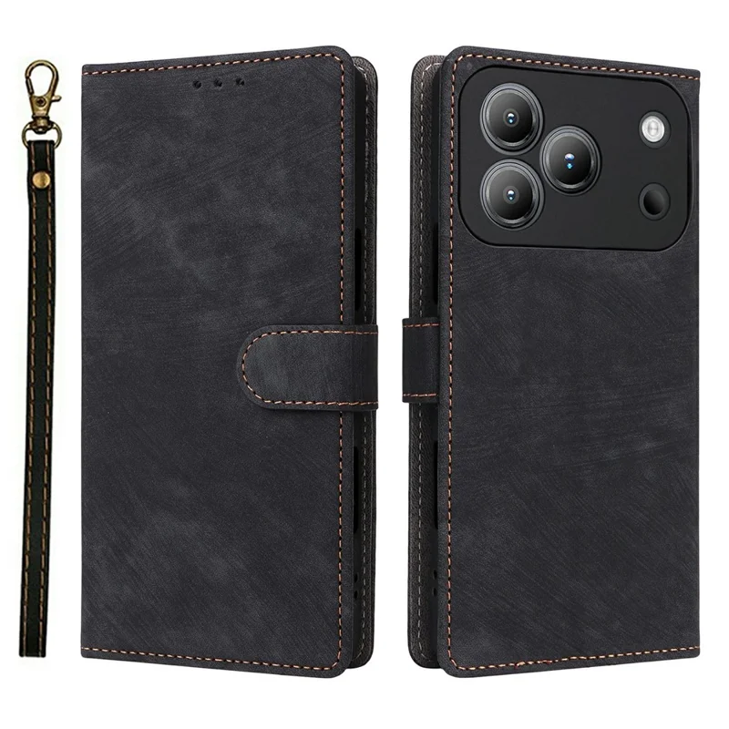 For Blackview Wave 7C Case Wallet RFID Blocking PU Leather Phone Cover Stand with Strap - Black