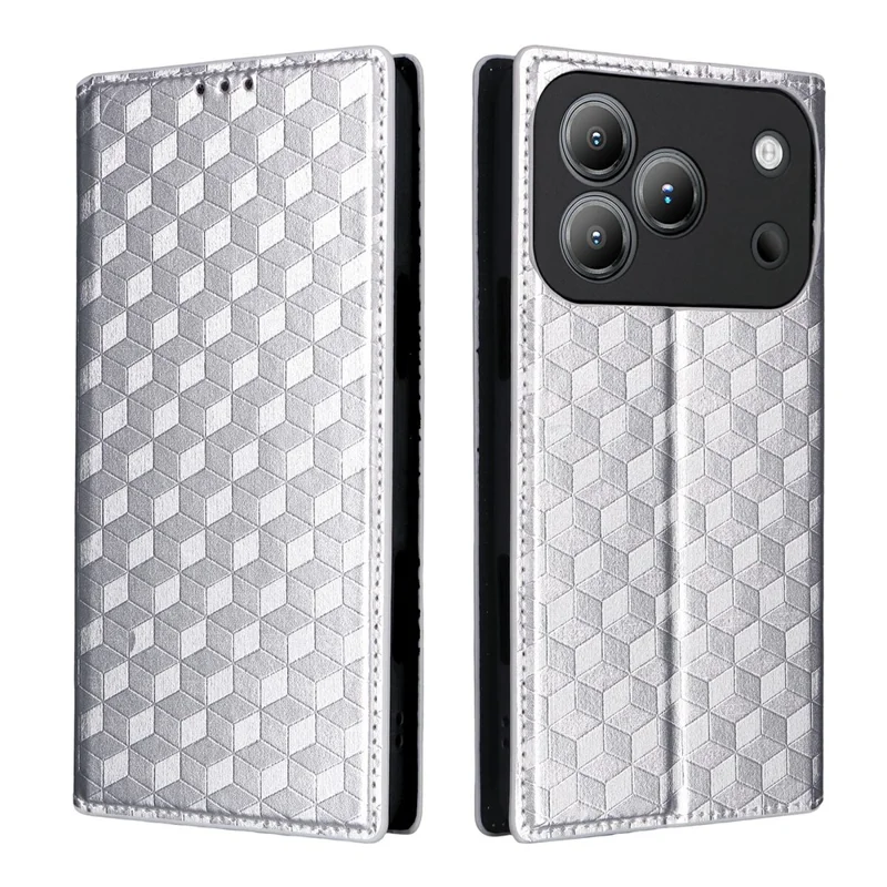 For Blackview Wave 7C Case Wallet Rhombus Imprinted PU Leather Phone Cover - Silver