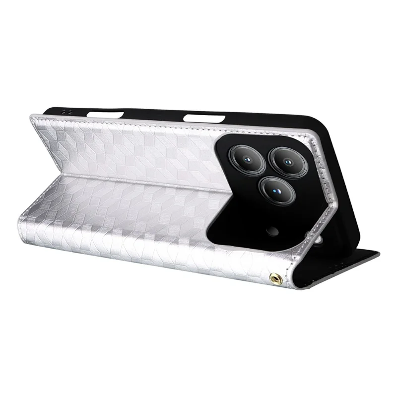 For Blackview Wave 7C Case Wallet Rhombus Imprinted PU Leather Phone Cover - Silver