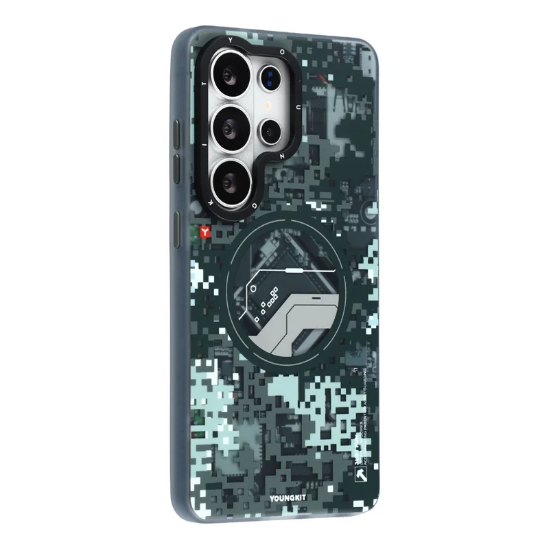 YOUNGKIT For Samsung Galaxy S26 Ultra Magnetic Case Pixel Camouflage 2.0 Shockproof TPU PC Phone Back Cover - Black