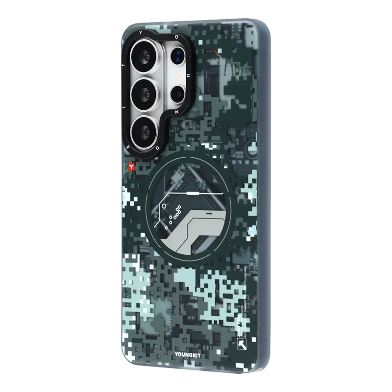 YOUNGKIT For Samsung Galaxy S26 Ultra Magnetic Case Pixel Camouflage 2.0 Shockproof TPU PC Phone Back Cover - Black