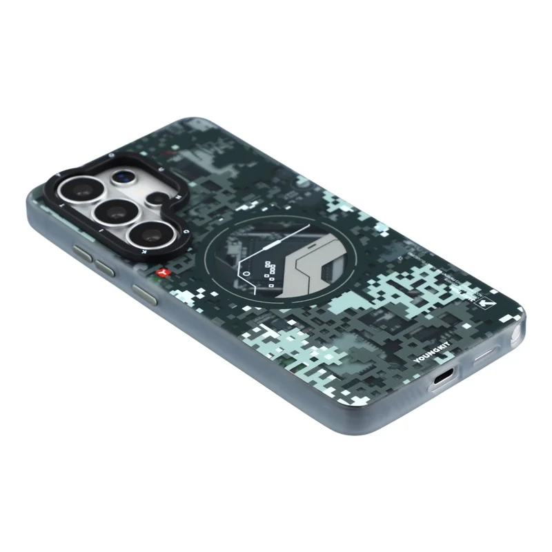 YOUNGKIT For Samsung Galaxy S26 Ultra Magnetic Case Pixel Camouflage 2.0 Shockproof TPU PC Phone Back Cover - Black