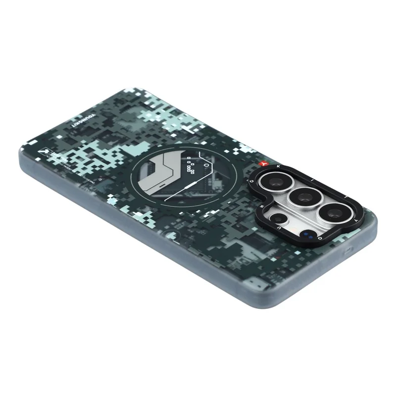 YOUNGKIT For Samsung Galaxy S26 Ultra Magnetic Case Pixel Camouflage 2.0 Shockproof TPU PC Phone Back Cover - Black