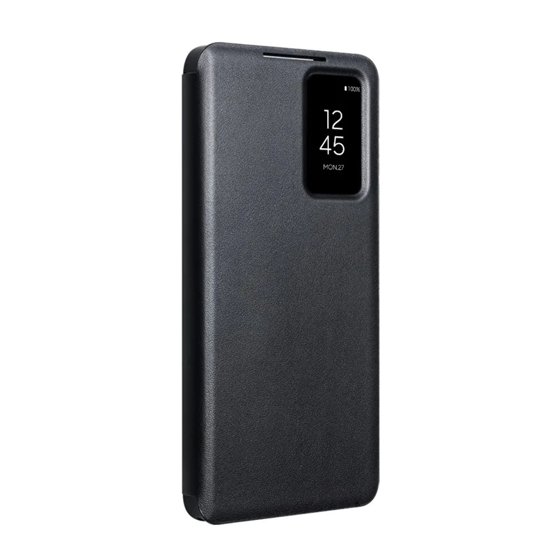 QIALINO For Samsung Galaxy S26+ Case View Window Genuine Cow Leather Flip Phone Cover (APP Version) - Black