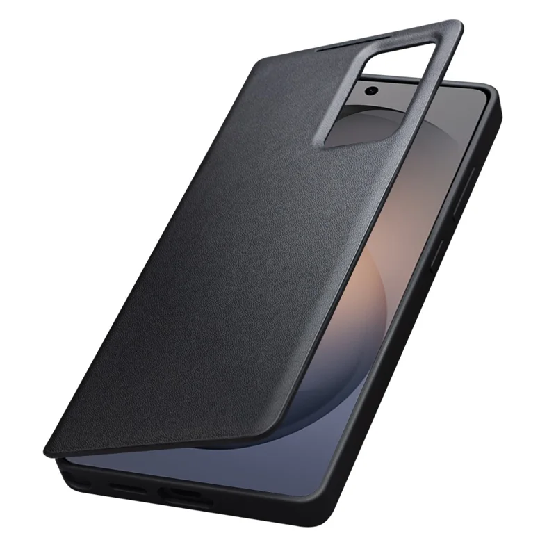 QIALINO For Samsung Galaxy S26+ Case View Window Genuine Cow Leather Flip Phone Cover (APP Version) - Black
