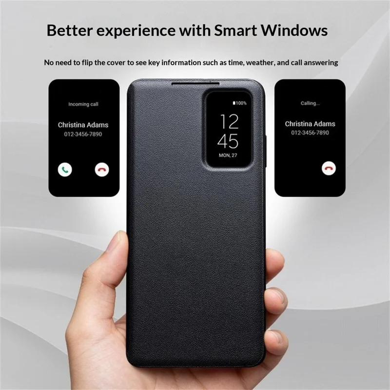 QIALINO For Samsung Galaxy S26+ Case View Window Genuine Cow Leather Flip Phone Cover (APP Version) - Black