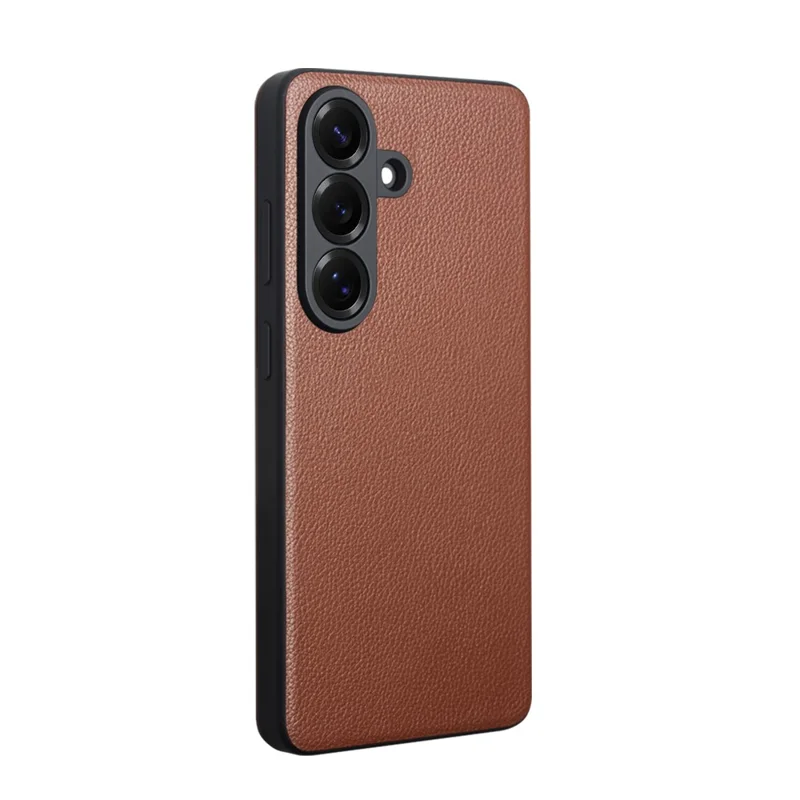 QIALINO For Samsung Galaxy S26 Case View Window Genuine Cow Leather Flip Phone Cover (APP Version) - Brown