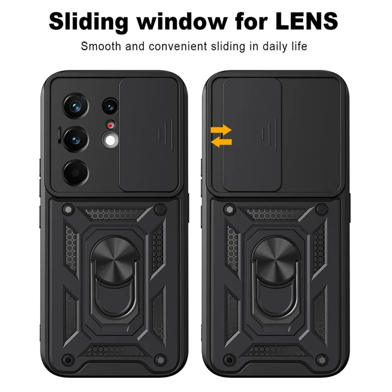 For TECNO Camon 50 Pro 4G Case with Slide Camera Lid PC + TPU Kickstand Phone Cover - Black