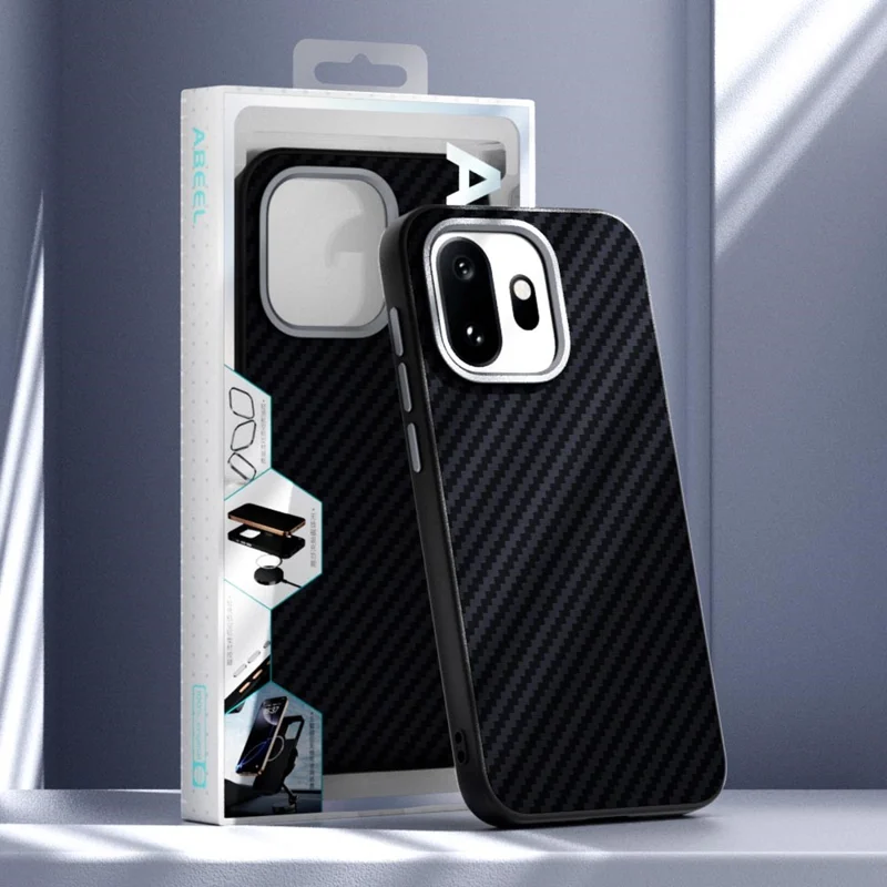 ABEEL For OnePlus 15T 5G Magnetic Case Carbon Fiber Texture Phone Back Cover - Black