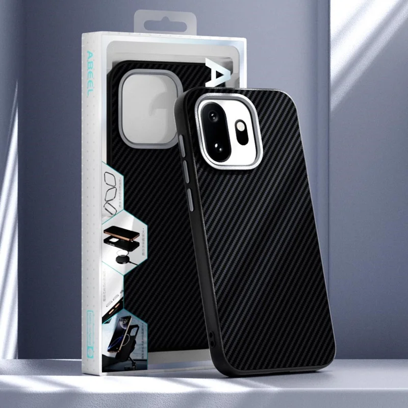 ABEEL For OnePlus 15T 5G Magnetic Case Carbon Fiber Texture TPU PC PU Phone Back Cover - Black