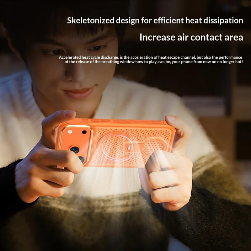 For iPhone 17 Pro Max Magnetic Case with 360° Rotating Ring Kickstand Heat Dissipation Honeycomb PC TPU Cover Compatible with Magsafe - Orange