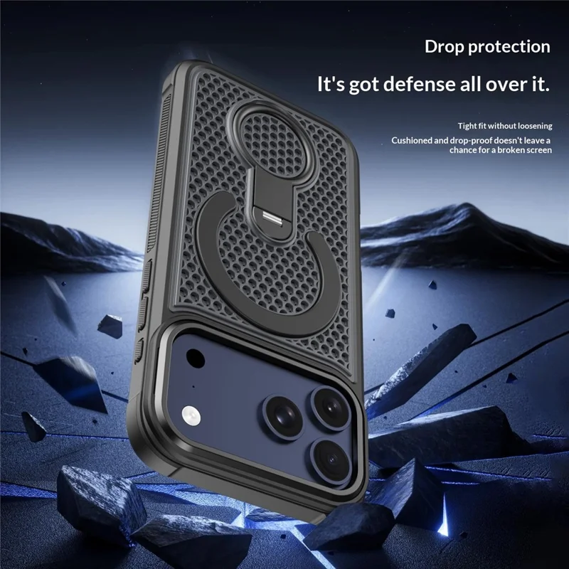 For iPhone 17 Pro Max Magnetic Case with 360° Rotating Ring Kickstand Heat Dissipation Honeycomb PC TPU Cover Compatible with Magsafe - Orange