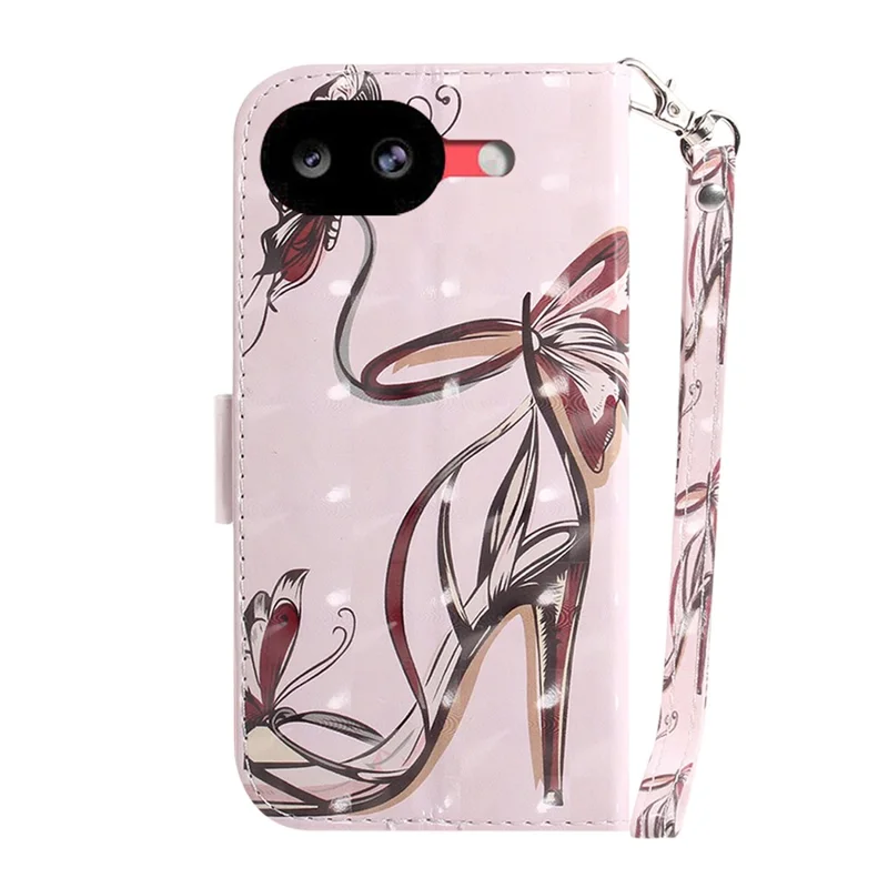 For Google Pixel 10a Case Pattern Printing Leather Wallet Phone Cover with Wrist Strap - Butterfly High Heels