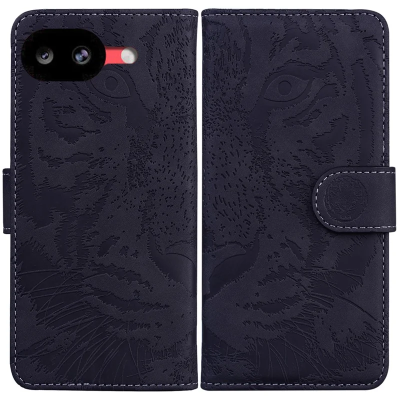For Google Pixel 10a Case Tiger Imprint Leather Wallet Phone Cover - Black