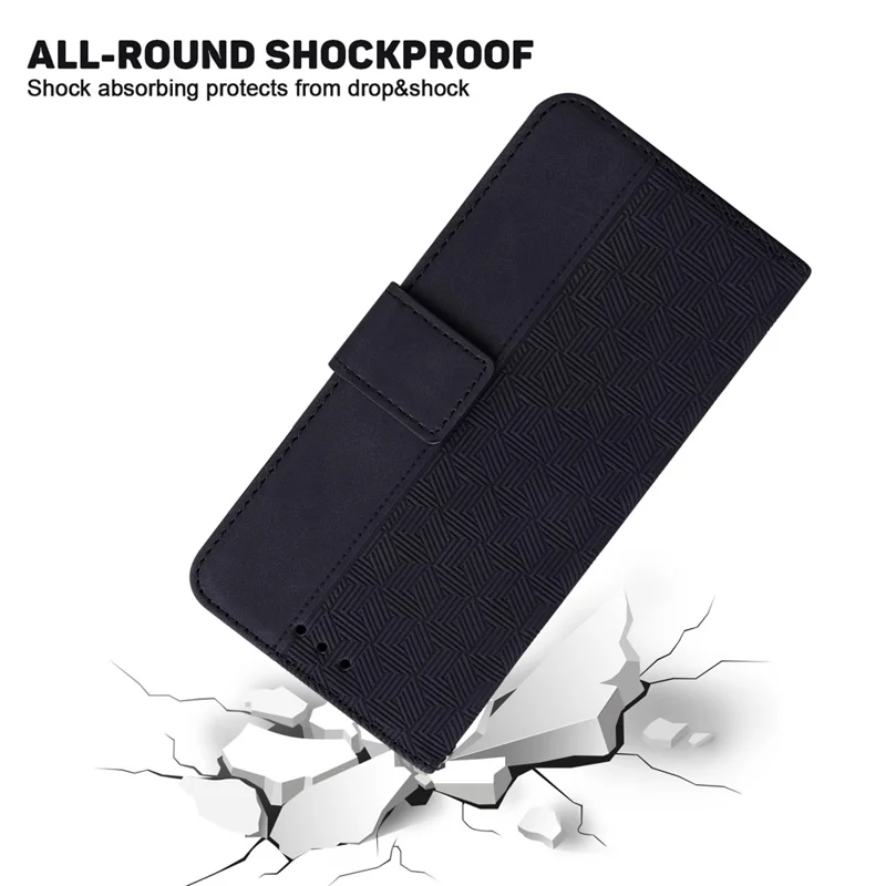 For Google Pixel 10a Case Geometry Pattern Leather Wallet Phone Cover with Wrist Strap - Black