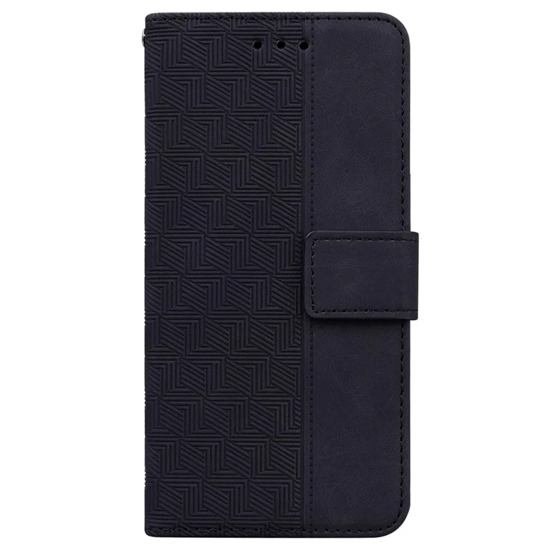 For Google Pixel 10a Case Geometry Pattern Leather Wallet Phone Cover with Wrist Strap - Black