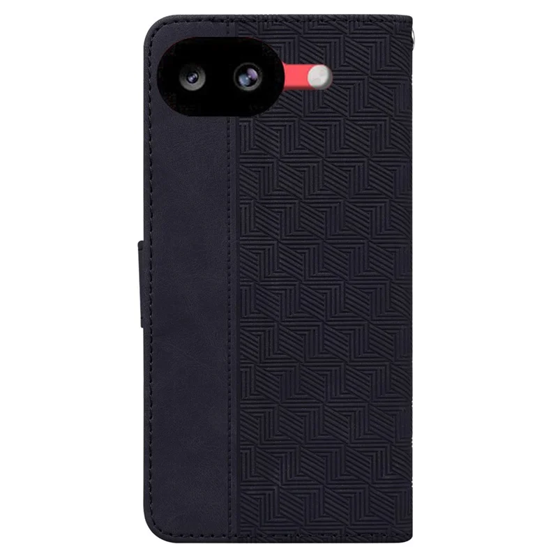 For Google Pixel 10a Case Geometry Pattern Leather Wallet Phone Cover with Wrist Strap - Black