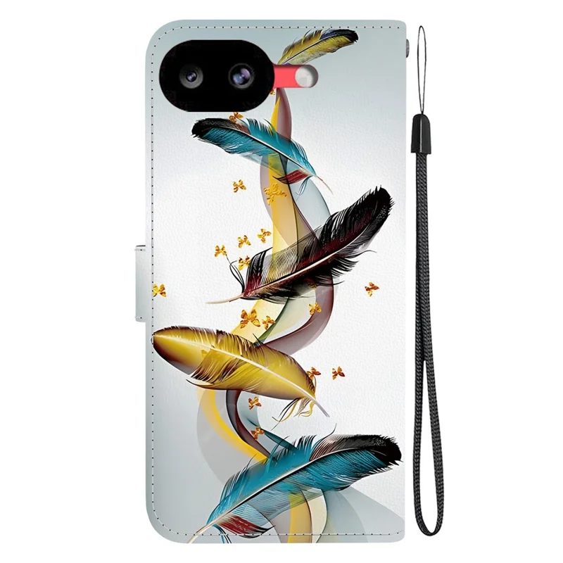 For Google Pixel 10a Case Pattern Printing Leather Flip Wallet Phone Cover with Lanyard - Golden Butterfly Feather