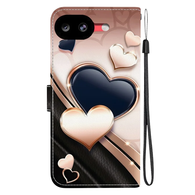 For Google Pixel 10a Leather Case Stand Wallet Pattern Printing Phone Cover with Wrist Strap - Love