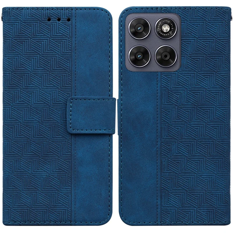 Case For Motorola Moto G67 5G  /  G77 5G Geometry Pattern Leather Wallet Phone Cover with Wrist Strap - Blue