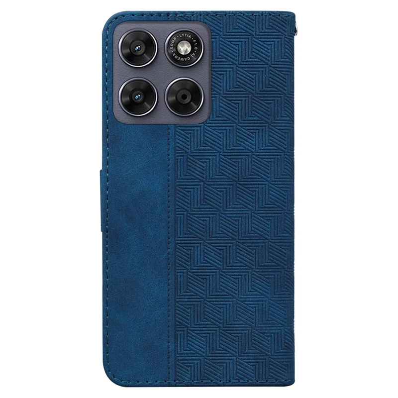 Case For Motorola Moto G67 5G  /  G77 5G Geometry Pattern Leather Wallet Phone Cover with Wrist Strap - Blue