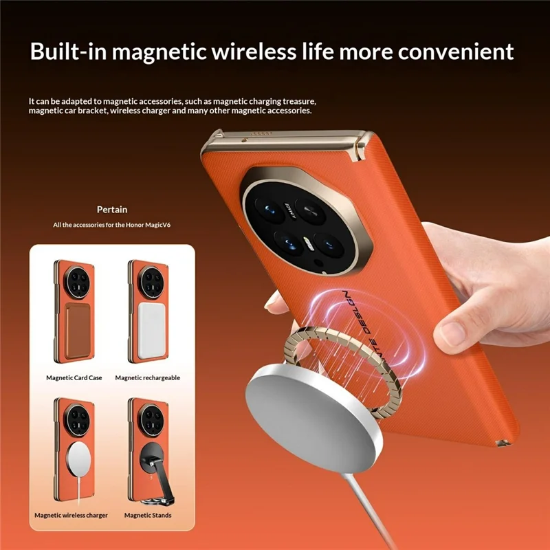 GKK For Honor Magic V6 5G Magnetic Case Woven Texture Leather PC Phone Cover - Orange