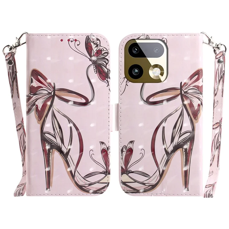 For Realme 16 Pro+ 5G Case Pattern Printing Leather Wallet Phone Cover with Wrist Strap - Butterfly High Heels