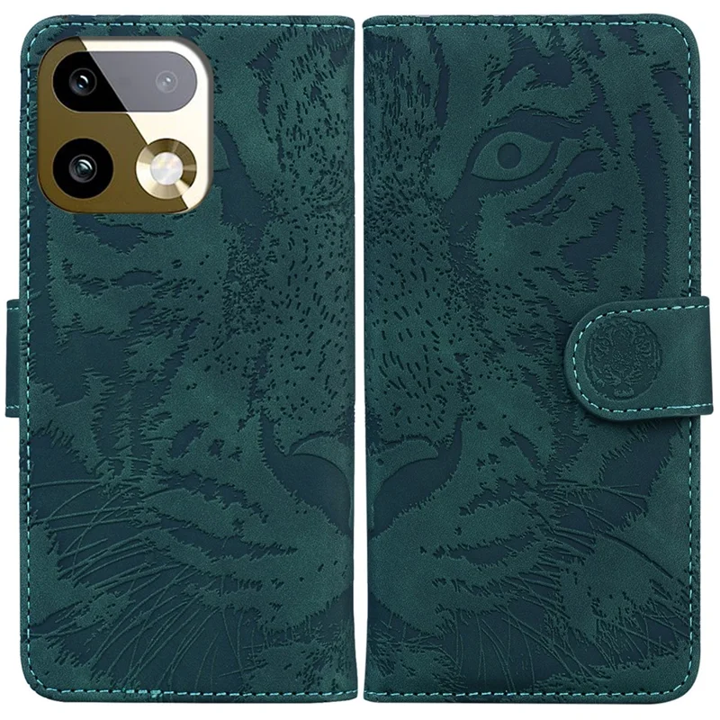 For Realme 16 Pro+ 5G Case Tiger Imprint Leather Wallet Phone Cover - Green