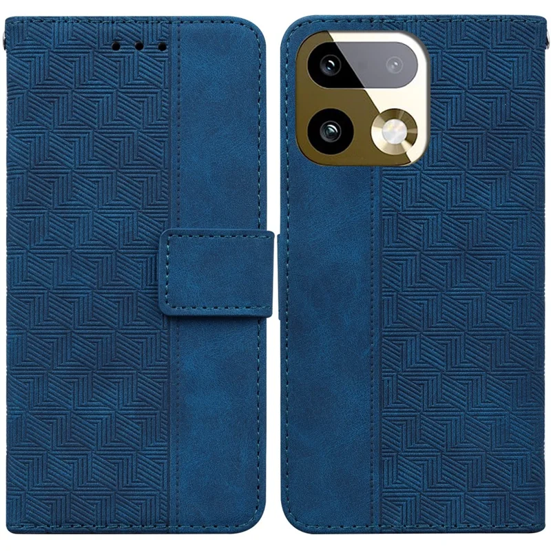 For Realme 16 Pro+ 5G Case Geometry Pattern Leather Wallet Phone Cover with Wrist Strap - Blue