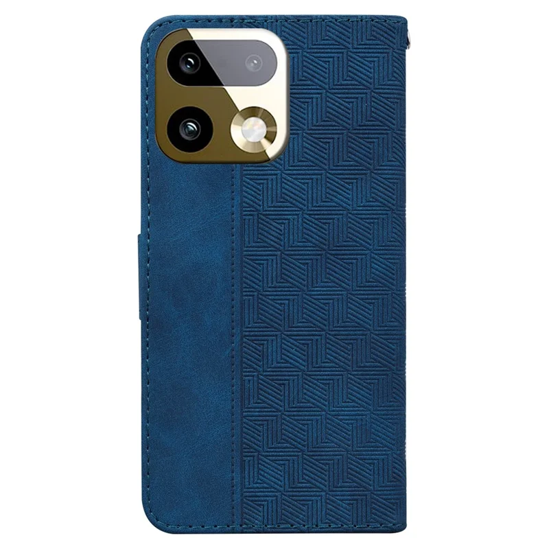 For Realme 16 Pro+ 5G Case Geometry Pattern Leather Wallet Phone Cover with Wrist Strap - Blue