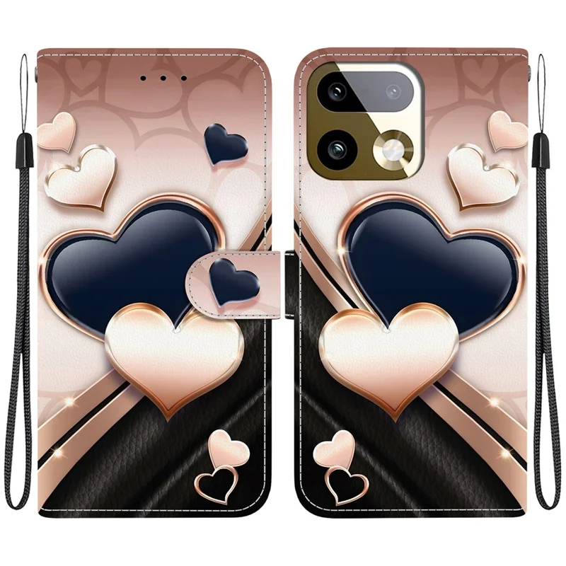 For Realme 16 Pro+ 5G Leather Case Stand Wallet Pattern Printing Phone Cover with Wrist Strap - Love