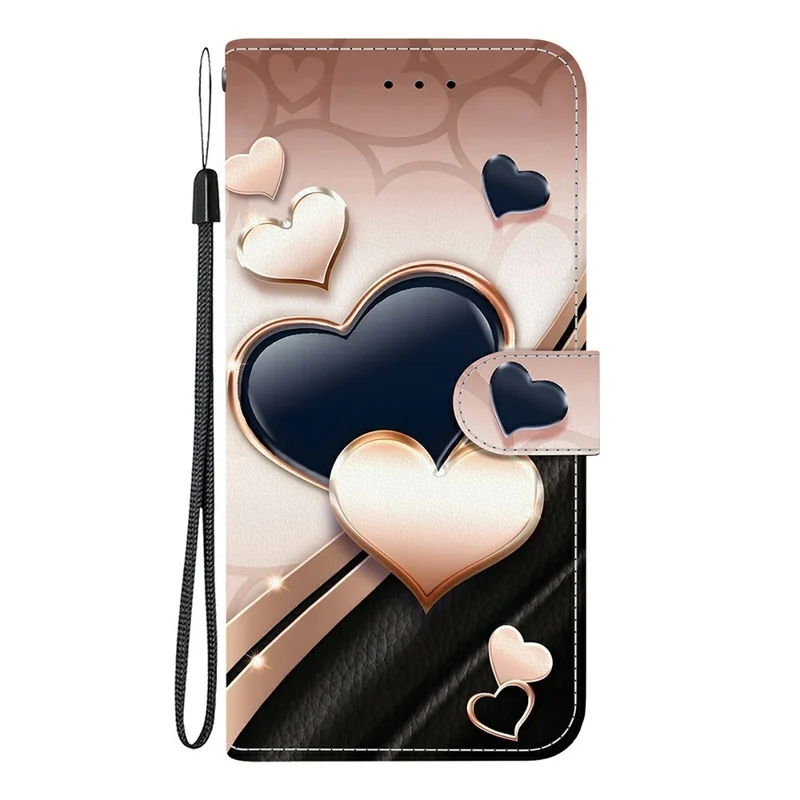 For Realme 16 Pro+ 5G Leather Case Stand Wallet Pattern Printing Phone Cover with Wrist Strap - Love