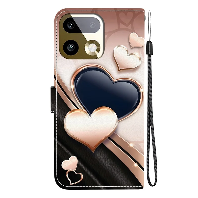 For Realme 16 Pro+ 5G Leather Case Stand Wallet Pattern Printing Phone Cover with Wrist Strap - Love