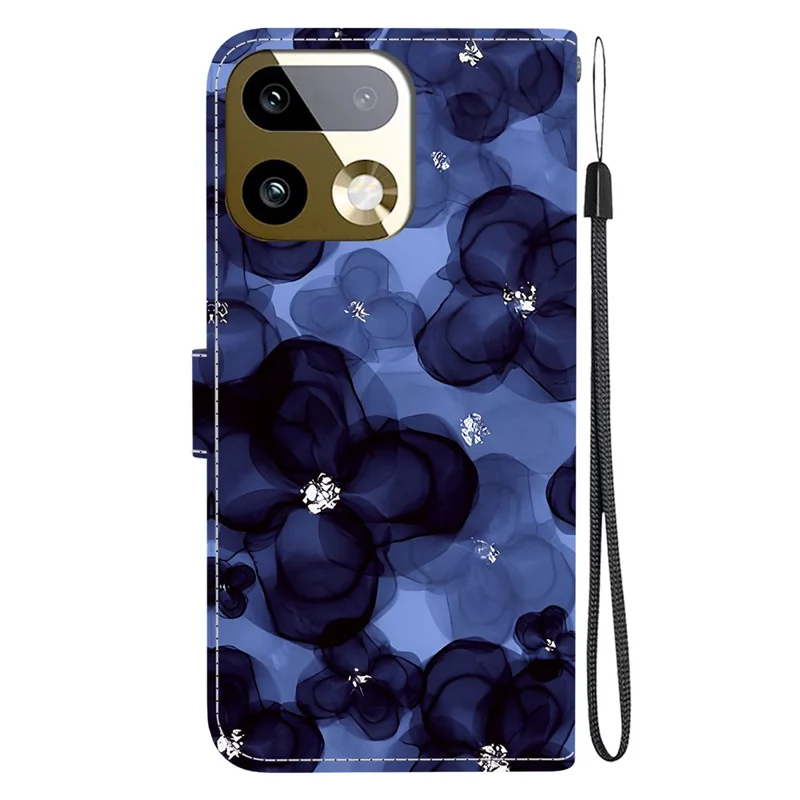 For Realme 16 Pro+ 5G Wallet Case Pattern Printing Leather Stand Phone Cover with Strap - Ink Blue Flower
