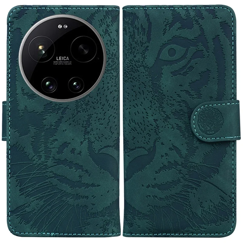 For Xiaomi 17 Ultra 5G Case Tiger Imprint Leather Wallet Phone Cover - Green