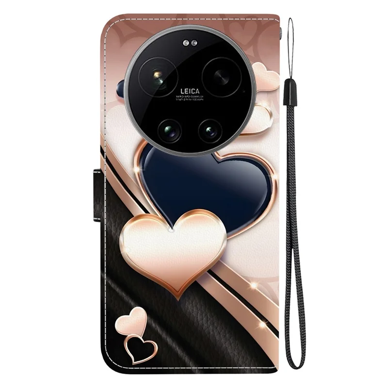 For Xiaomi 17 Ultra 5G Leather Case Stand Wallet Pattern Printing Phone Cover with Wrist Strap - Love
