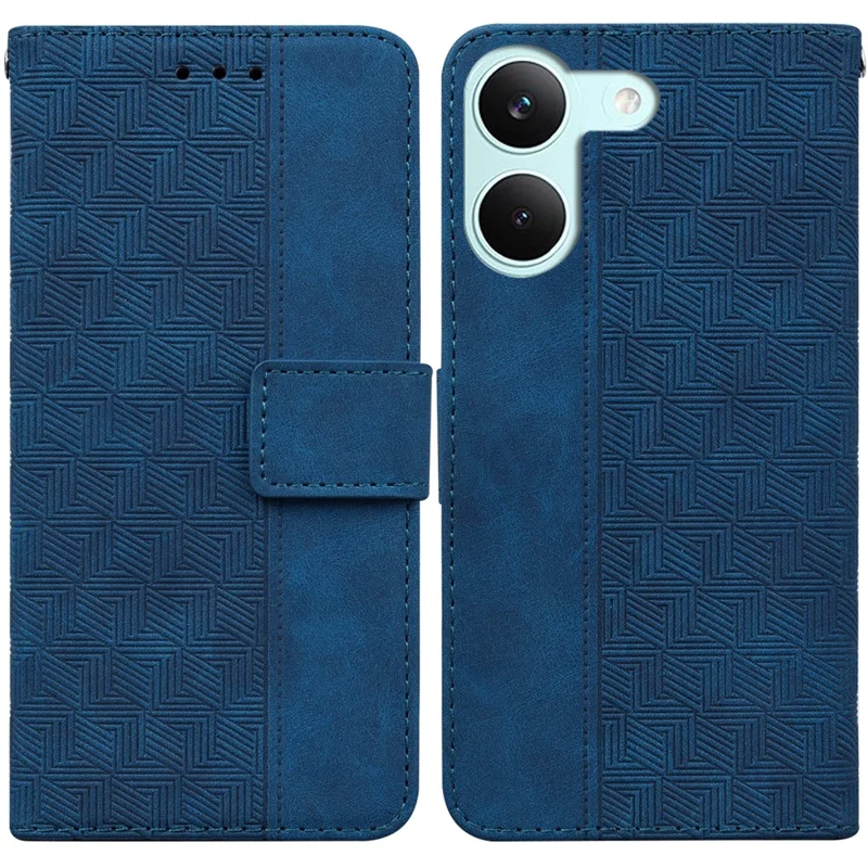Case For Xiaomi Poco X8 Pro 5G  /  Redmi Turbo 5 5G Geometry Pattern Leather Wallet Phone Cover with Wrist Strap - Blue