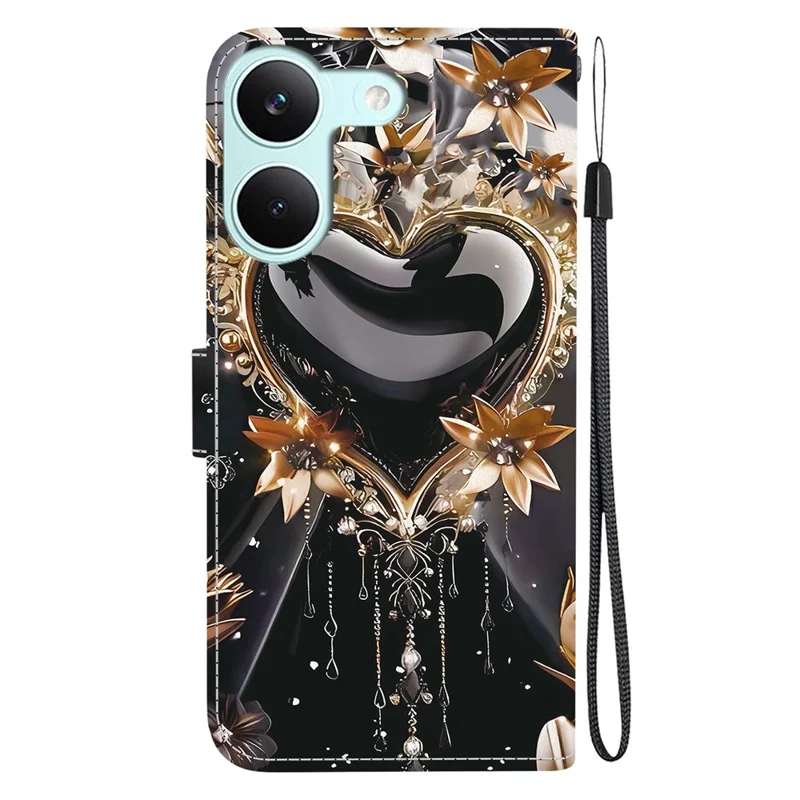 For Xiaomi Redmi Turbo 5 5G  /  Poco X8 Pro 5G Wallet Case Pattern Printing Leather Stand Phone Cover with Strap - Black Gold