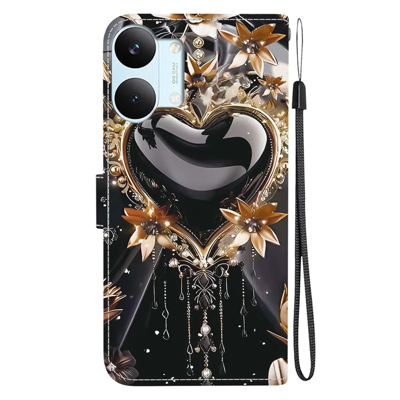 For Xiaomi Redmi Turbo 5 Max 5G  /  Poco X8 Pro Max 5G Wallet Case Pattern Printing Leather Stand Phone Cover with Strap - Black Gold