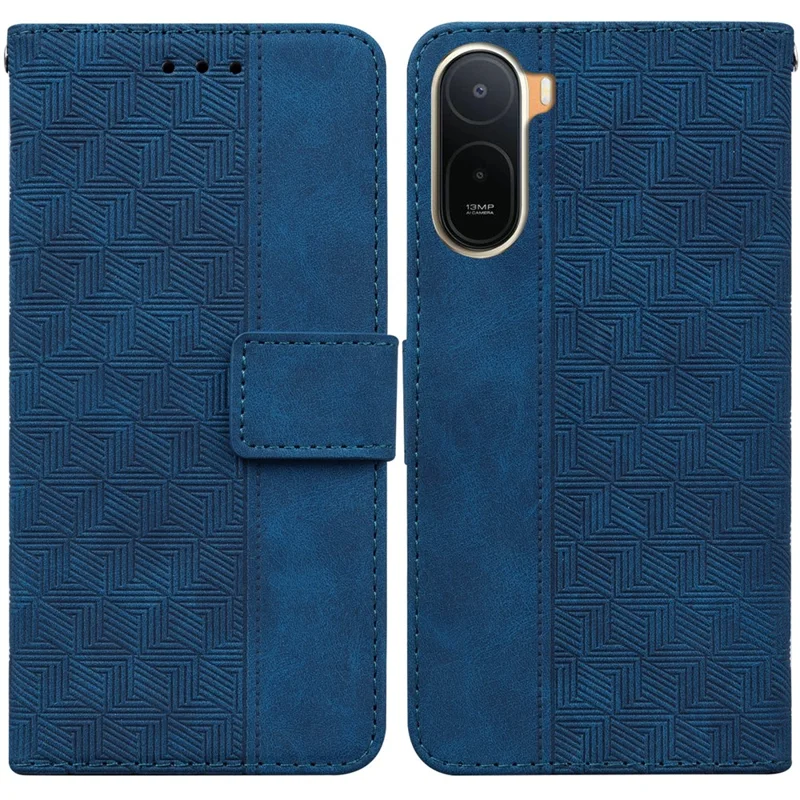 Case For Xiaomi Redmi A7 Pro 4G (171.56mm)  /  Poco C85x 5G Geometry Pattern Leather Wallet Phone Cover with Wrist Strap - Blue