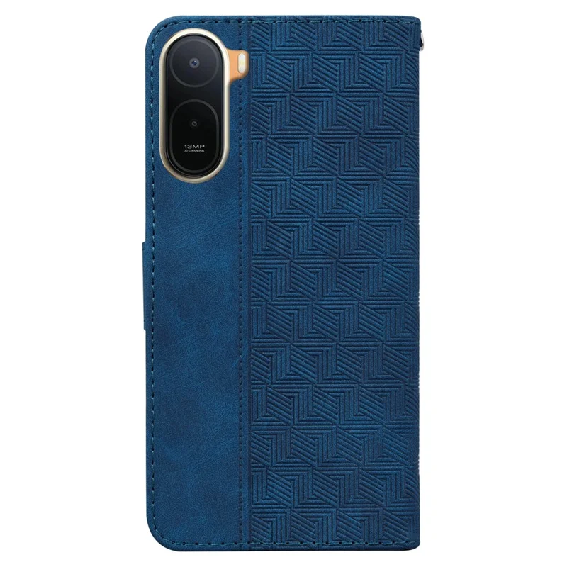 Case For Xiaomi Redmi A7 Pro 4G (171.56mm)  /  Poco C85x 5G Geometry Pattern Leather Wallet Phone Cover with Wrist Strap - Blue