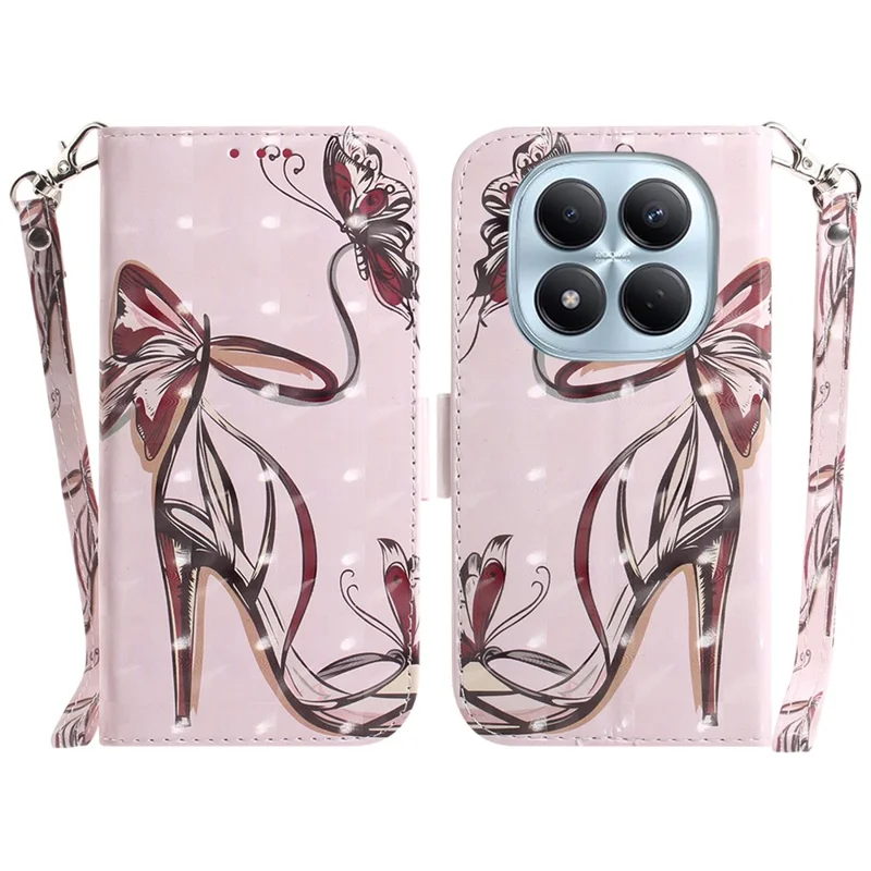 For Xiaomi Redmi Note 15 Pro 4G (Global) Case Pattern Printing Leather Wallet Phone Cover with Wrist Strap - Butterfly High Heels