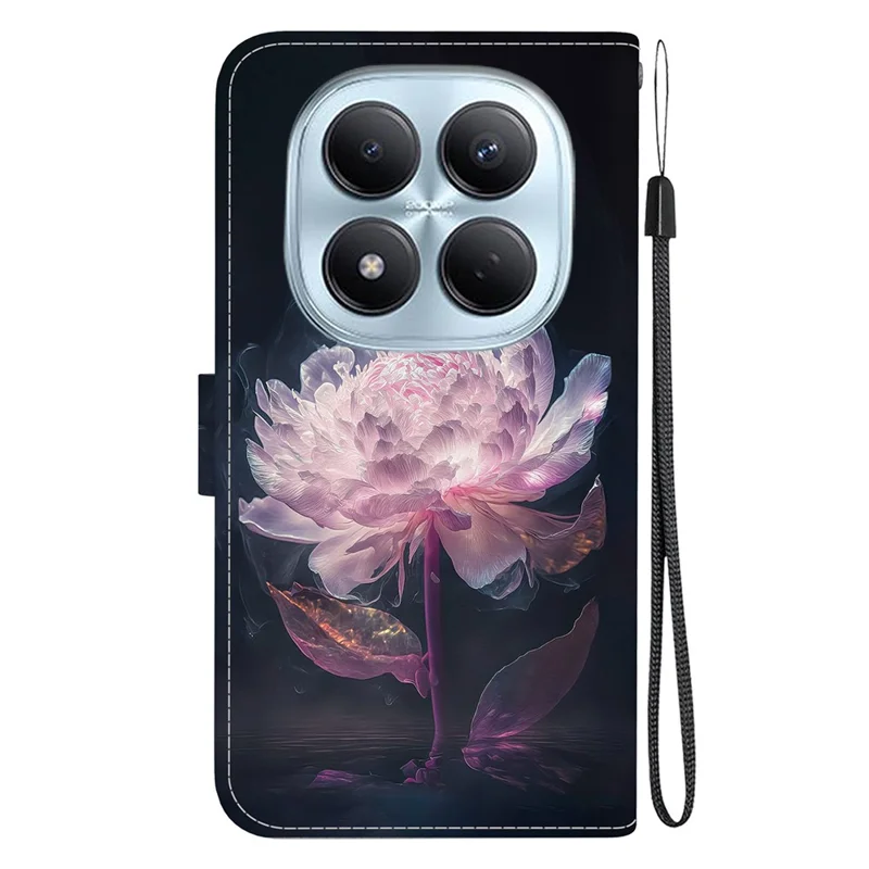 For Xiaomi Redmi Note 15 Pro 4G (Global) Wallet Phone Case Anti-Drop Pattern Printing Leather Flip Cover with Strap - Purple Peony