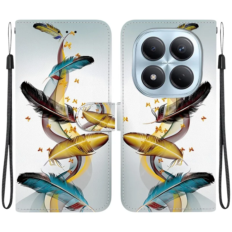 For Xiaomi Redmi Note 15 Pro 4G (Global) Case Pattern Printing Leather Flip Wallet Phone Cover with Lanyard - Golden Butterfly Feather